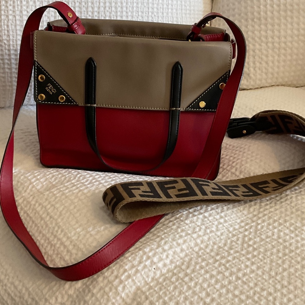 Fendi Red and Tan Shoulder Bag